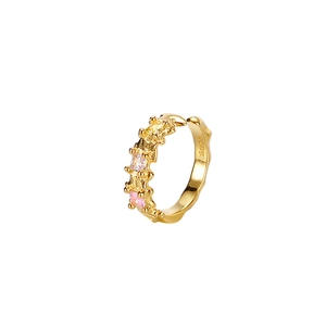 S925 sterling silver ear cuff with colorful zircons and irregular gold texture
