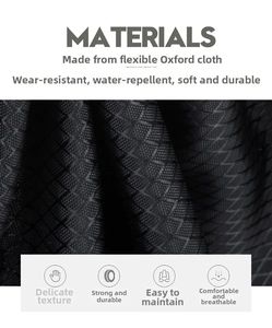 Close-up of durable black oxford fabric showing diamond texture and water-resistant layer