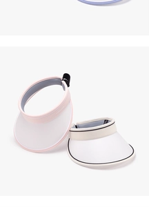 Detail showing the sweat-wicking headband and wide brim of the summer PVC sun visor