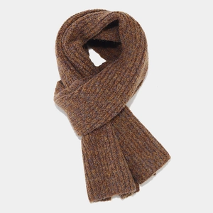 Classic thick ribbed knit scarf in caramel brown for winter warmth and outdoor wear