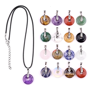 Natural Crystal Donut Pendant Amethyst Tiger Eye Rose Quartz Healing Gemstone Round Peace Buckle Charm For Necklace