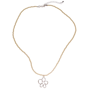 Collana con perle di cristallo gialle e pendente a fiore in argento con zirconi