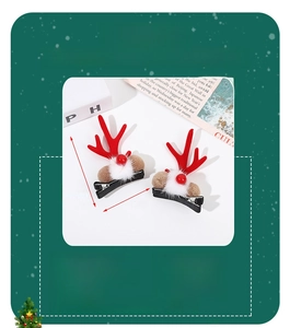 Détail de pinces à cheveux bois de renne de Noël avec boules pelucheuses et dimensions