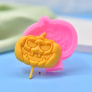 Halloween pumpkin silicone mold set for DIY soaps and baking with lollipop sample