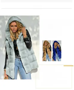 Détail du gilet à capuche en fausse fourrure avec texture à rayures en vert clair et marron