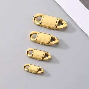 Detailed set of four polished gold stainless steel fold-over clasps in various sizes