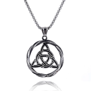 Nordic Viking Triquetra pendant necklace in silver stainless steel on white background