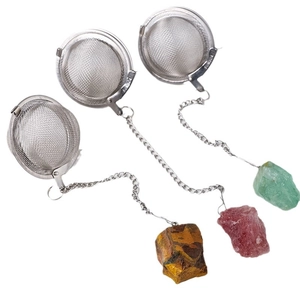 304 stainless steel tea infuser set with natural amethyst and raw crystal stone charms