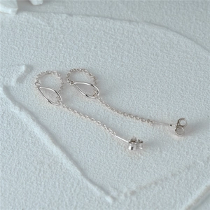 Detailed close-up of S925 sterling silver drop chain tassel earrings on white background