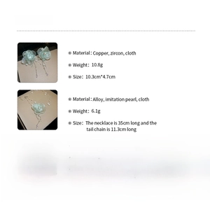 Detailed size and material specifications for flower pearl earrings and necklace set