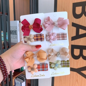 Grosgrain Ribbon Bow Hair Clips Kids Girls Fabric Plaid Flower Duckbill Barrette Sweet Korean Style Hairpin Baby