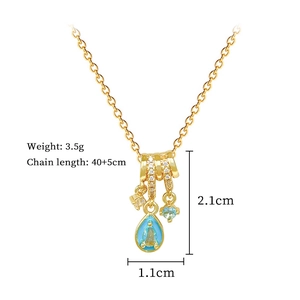 Detailed specs of titanium steel necklace with blue teardrop stone and weight data