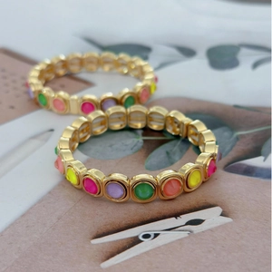 Colorful enamel beaded elastic bracelets with gold alloy base and dopamine summer style