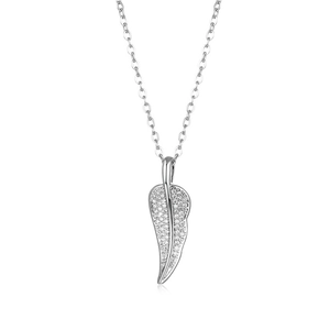 Silver leaf pendant necklace with micro-set cubic zirconia on a minimalist cable chain