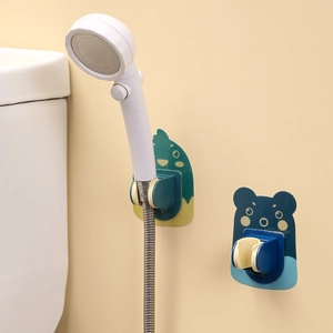 Adjustable adhesive shower head holder with cute cartoon chick and bear design