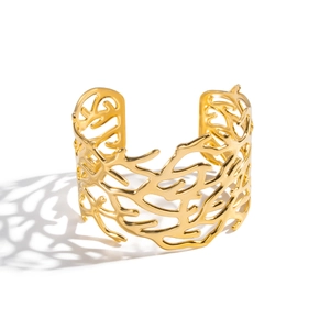 Modern 18K gold plated stainless steel coral branch open cuff bracelet with shadow play