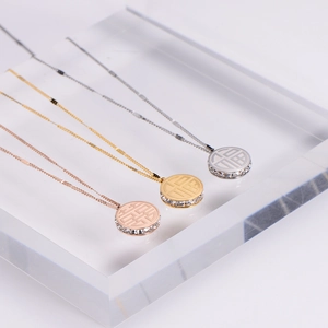 Titanium steel necklaces with Fu and Xi character pendants in gold, rose gold and silver