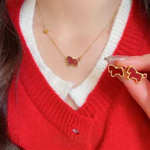 Elegant red pony jewelry set with necklace and stud earrings for festive occasions