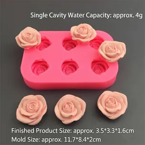 Pink silicone 6-cavity rose flower mold for DIY baking and resin crafts