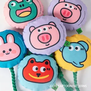 Colorful animal series plush squeaky pet toys with green rope handle and sound paper