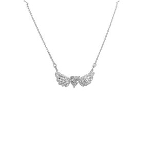 Elegant angel wing heart necklace with sparkling zircon pendant in silver finish