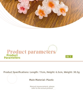 Detail view of large 11cm frangipani hair claw clip with size and weight specifications