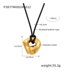 Detail showing 84cm adjustable leather rope necklace with a 2.9cm gold-plated pendant