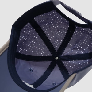Navy blue kids baseball cap with breathable mesh lining and internal reinforced stitching