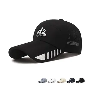 Outdoor Breathable Mesh Baseball Cap With Extended Brim Reflective Strip Mountain Print Sun Protection Fishing Hat For Men
