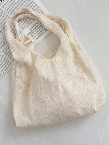 Floral Lace Embroidery Tote Bag Hollow Out Romantic Korean Style Gentle Shoulder Shopper Handbag For Women Students