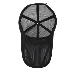 Breathable black mesh baseball cap with six-panel design for outdoor sports sun protection