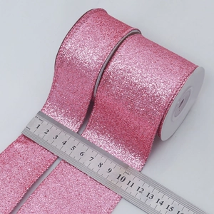 Pink glitter Christmas ribbon 6.3cm wide for DIY gift wrapping and festive decoration