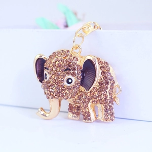 Cute golden elephant keychain pendant with brown rhinestones and lobster clasp decoration