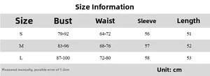 Tableau des tailles avec mesures de poitrine et de taille pour T-shirts à manches longues