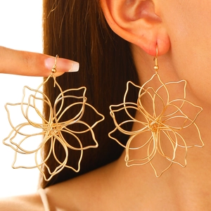 Hollow Flower Drop Earrings Vintage Exaggerated Large Iron Alloy Geometric Braided Boho Jewelry For Women Accessory