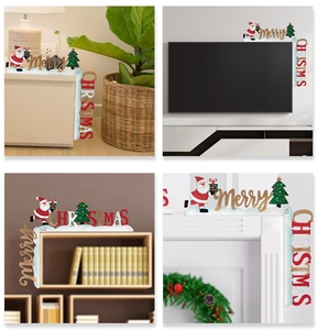 L-shaped wooden Merry Christmas corner sign for door frames and furniture decoration