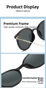 Detail of durable metal hinges and comfortable nose pads on round frame sunglasses
