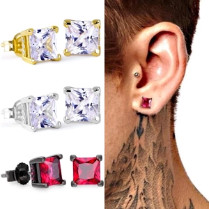Hiphop Herren Quadratische Zirkonia Ohrstecker Geometrisch Kupfer Galvanisiert Streetwear Schmuck Gold Silber Schwarz Plattiert Mode Ohrringe