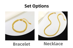 Detail of gold-plated stainless steel wheat link chain necklace and bracelet set