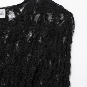 French style slim fit lace knit top in black with delicate hollow out floral patterns
