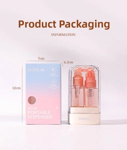 Pink travel spray bottle set in gradient packaging measuring 12cm by 7cm by 6.3cm