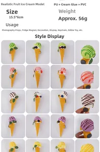 Tabella dettagliata di magneti a forma di cono gelato alla frutta in cinque gusti