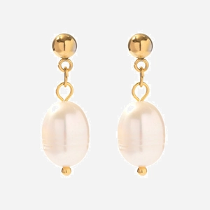 Freshwater Pearl Pendant Earrings Stainless Steel 18K Gold Plated French Vintage Elegant Jewelry For Women
