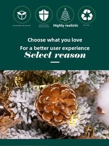 Detailed close-up of realistic golden pine cone ornament for artificial Christmas tree