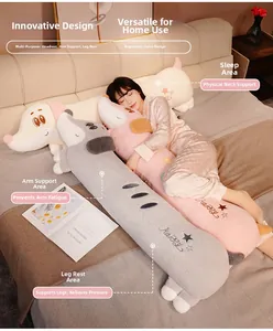 Detailed view of the functional zones on a long cartoon dog plush body pillow