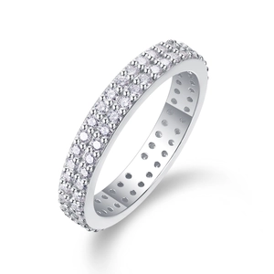 Sparkling S925 sterling silver ring featuring three rows of pavé moissanite stones