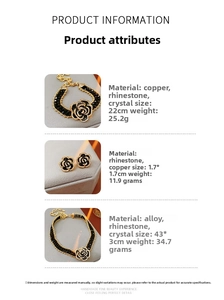 Detailed view of camellia jewelry set featuring weight and size specs for each item