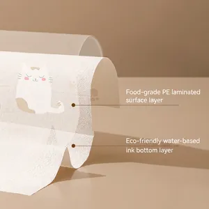 Waterproof food-grade PE placemat for kids featuring cute cartoon cat patterns