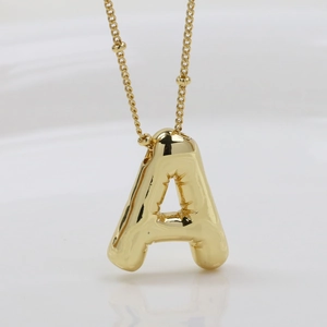 Minimalist 18k gold plated brass balloon letter A pendant necklace with high polish finish