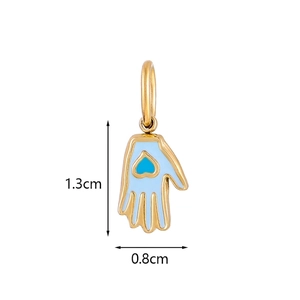 Blue enamel Hamsa hand charm in gold finish with size and weight dimensions